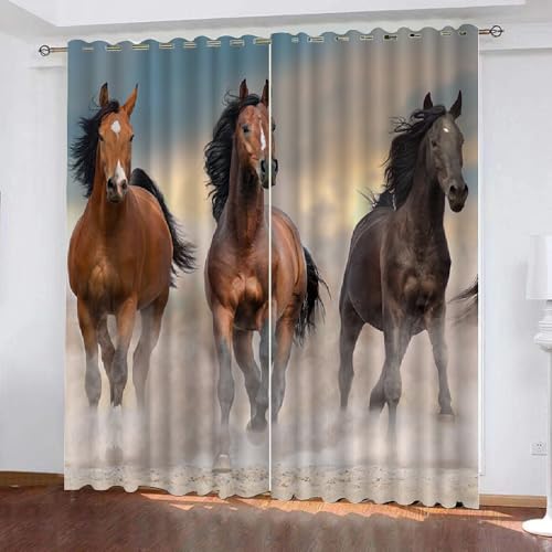 HABEAT 3D Pferd Vorhänge Abdunkelnde mit ösen 2 Stücks Gardinen Blickdicht Verdunkelungs Tiere Pferde Kälteschutz Scheibengardinen für Junge Mädchen Schlafzimmer B 280 X H 260 cm（Motiv 1-1） von HABEAT