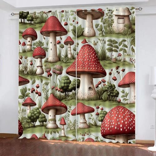 HABEAT 3D Pilz Gardinen Abdunkelnde Pilz Kinder vorhänge Vorhang mit ösen 2er Set Vorhänge Blickdicht Verdunkelungs für Kinderzimmer Schlafzimmer Wohnzimmer B 140 X H 160 cm（Stil 2-7） von HABEAT