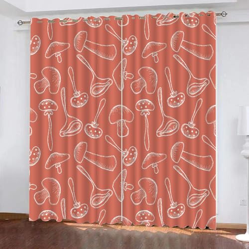 HABEAT 3D Pilz Gardinen Abdunkelnde Pilz Kinder vorhänge Vorhang mit ösen 2er Set Vorhänge Blickdicht Verdunkelungs für Kinderzimmer Schlafzimmer Wohnzimmer B 140 X H 160 cm（Stil 4-2） von HABEAT