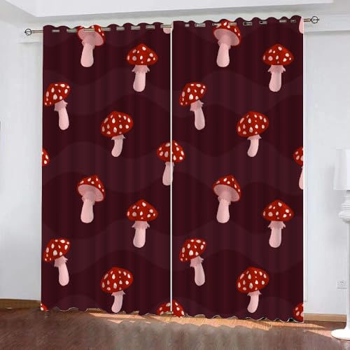 HABEAT 3D Pilz Gardinen Abdunkelnde Pilz Kinder vorhänge Vorhang mit ösen 2er Set Vorhänge Blickdicht Verdunkelungs für Kinderzimmer Schlafzimmer Wohnzimmer B 140 X H 160 cm（Stil 4-4） von HABEAT
