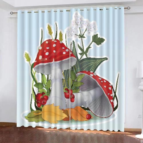 HABEAT 3D Pilz Gardinen Abdunkelnde Pilz Kinder vorhänge Vorhang mit ösen 2er Set Vorhänge Blickdicht Verdunkelungs für Kinderzimmer Schlafzimmer Wohnzimmer B 140 X H 160 cm（Stil 4-5） von HABEAT