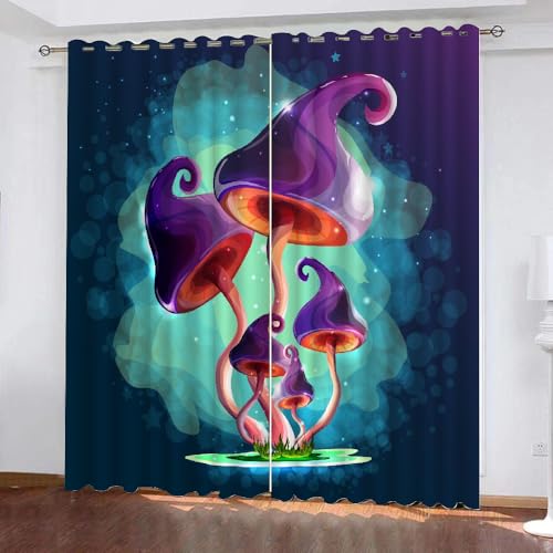 HABEAT 3D Pilz Gardinen Abdunkelnde Pilz Kinder vorhänge Vorhang mit ösen 2er Set Vorhänge Blickdicht Verdunkelungs für Kinderzimmer Schlafzimmer Wohnzimmer B 140 X H 160 cm（Stil 5-4） von HABEAT