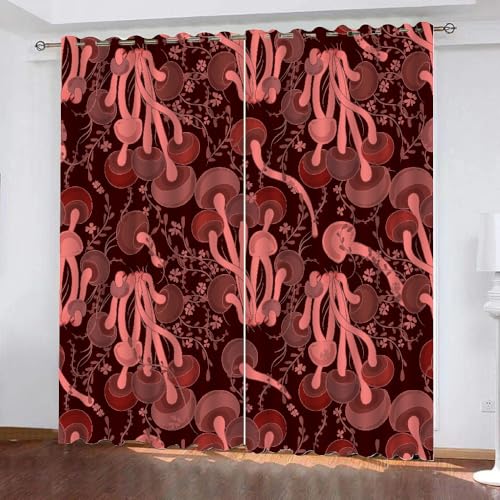 HABEAT 3D Pilz Gardinen Abdunkelnde Pilz Kinder vorhänge Vorhang mit ösen 2er Set Vorhänge Blickdicht Verdunkelungs für Kinderzimmer Schlafzimmer Wohnzimmer B 140 X H 160 cm（Stil 6-2） von HABEAT
