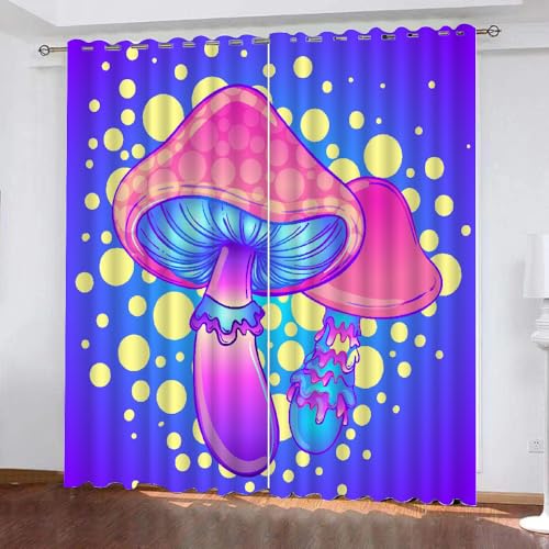 HABEAT 3D Pilz Gardinen Abdunkelnde Pilz Kinder vorhänge Vorhang mit ösen 2er Set Vorhänge Blickdicht Verdunkelungs für Kinderzimmer Schlafzimmer Wohnzimmer B 140 X H 160 cm（Stil 9-5） von HABEAT
