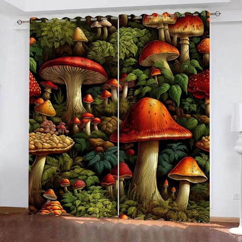 HABEAT 3D Pilz Gardinen Abdunkelnde Pilz Kinder vorhänge Vorhang mit ösen 2er Set Vorhänge Blickdicht Verdunkelungs für Kinderzimmer Schlafzimmer Wohnzimmer B 200 X H 160 cm（Stil 1-6） von HABEAT
