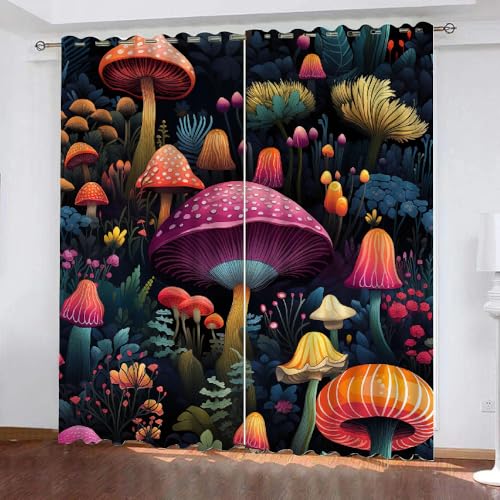 HABEAT 3D Pilz Gardinen Abdunkelnde Pilz Kinder vorhänge Vorhang mit ösen 2er Set Vorhänge Blickdicht Verdunkelungs für Kinderzimmer Schlafzimmer Wohnzimmer B 200 X H 160 cm（Stil 1-8） von HABEAT