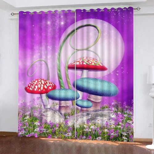 HABEAT 3D Pilz Gardinen Abdunkelnde Pilz Kinder vorhänge Vorhang mit ösen 2er Set Vorhänge Blickdicht Verdunkelungs für Kinderzimmer Schlafzimmer Wohnzimmer B 200 X H 160 cm（Stil 10-1） von HABEAT