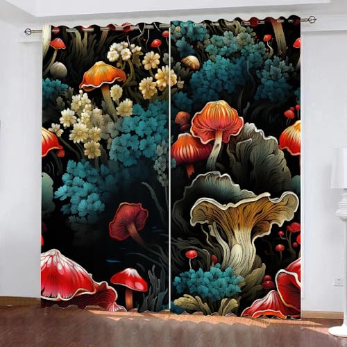 HABEAT 3D Pilz Gardinen Abdunkelnde Pilz Kinder vorhänge Vorhang mit ösen 2er Set Vorhänge Blickdicht Verdunkelungs für Kinderzimmer Schlafzimmer Wohnzimmer B 200 X H 160 cm（Stil 2-4） von HABEAT