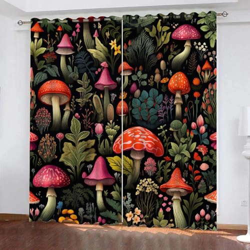 HABEAT 3D Pilz Gardinen Abdunkelnde Pilz Kinder vorhänge Vorhang mit ösen 2er Set Vorhänge Blickdicht Verdunkelungs für Kinderzimmer Schlafzimmer Wohnzimmer B 200 X H 160 cm（Stil 3-1） von HABEAT