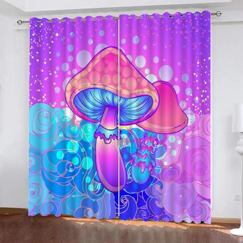 HABEAT 3D Pilz Gardinen Abdunkelnde Pilz Kinder vorhänge Vorhang mit ösen 2er Set Vorhänge Blickdicht Verdunkelungs für Kinderzimmer Schlafzimmer Wohnzimmer B 200 X H 160 cm（Stil 6-7） von HABEAT