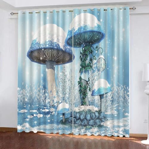 HABEAT 3D Pilz Gardinen Abdunkelnde Winterthema Kinder vorhänge Vorhang mit ösen 2er Set Vorhänge Blickdicht Verdunkelungs für Kinderzimmer Schlafzimmer Wohnzimmer B 200 X H 160 cm（Stil 10-7） von HABEAT