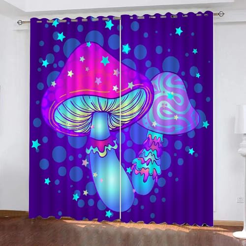 HABEAT 3D Pilz Vorhänge Abdunkelnde Pilz Kinder vorhänge Vorhang mit ösen 2er Set Gardinen Blickdicht Verdunkelungs für Kinderzimmer Schlafzimmer Wohnzimmer B 110 X H 95 cm（Stil 6-10） von HABEAT