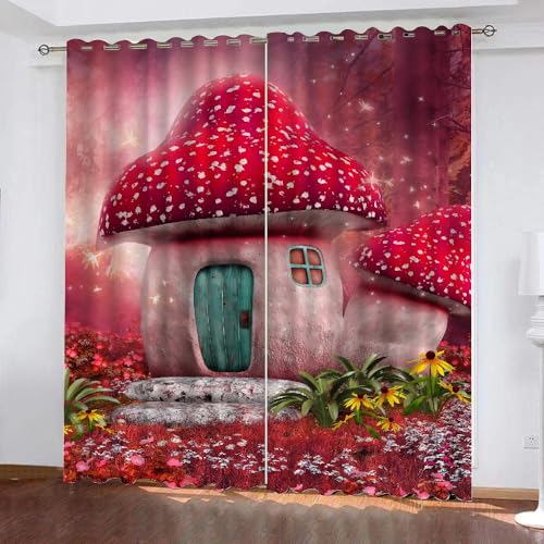 HABEAT 3D Pilz Vorhänge Abdunkelnde Pilz Kinder vorhänge Vorhang mit ösen 2er Set Gardinen Blickdicht Verdunkelungs für Kinderzimmer Schlafzimmer Wohnzimmer B 150 X H 166 cm（Stil 10-5） von HABEAT