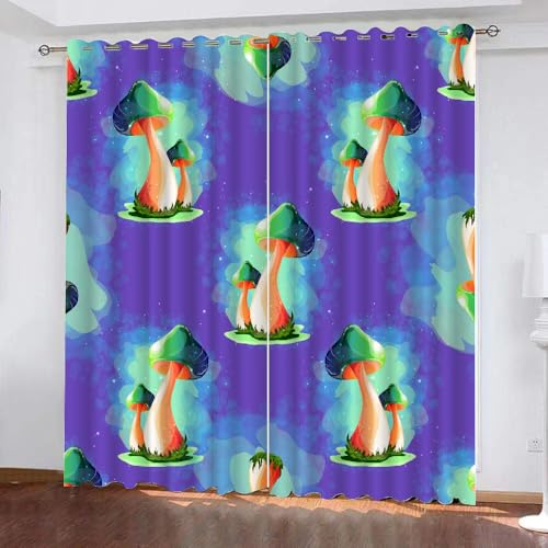 HABEAT 3D Pilz Vorhänge Abdunkelnde Pilz Kinder vorhänge Vorhang mit ösen 2er Set Gardinen Blickdicht Verdunkelungs für Kinderzimmer Schlafzimmer Wohnzimmer B 150 X H 166 cm（Stil 5-2） von HABEAT