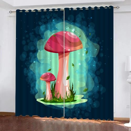 HABEAT 3D Pilz Vorhänge Abdunkelnde Pilz Kinder vorhänge Vorhang mit ösen 2er Set Gardinen Blickdicht Verdunkelungs für Kinderzimmer Schlafzimmer Wohnzimmer B 150 X H 166 cm（Stil 5-6） von HABEAT