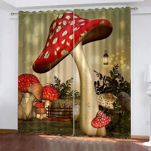 HABEAT 3D Pilz Vorhänge Abdunkelnde Pilz Kinder vorhänge Vorhang mit ösen 2er Set Gardinen Blickdicht Verdunkelungs für Kinderzimmer Schlafzimmer Wohnzimmer B 150 X H 166 cm（Stil 6-9） von HABEAT