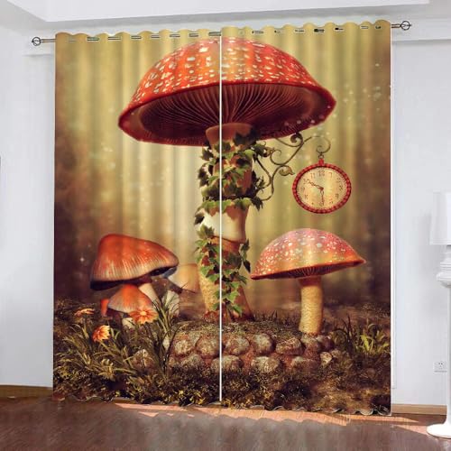 HABEAT 3D Pilz Vorhänge Abdunkelnde mit ösen 2 Stücks Gardinen Blickdicht Verdunkelungs Pilz Kälteschutz Scheibengardinen für Junge Mädchen Schlafzimmer B 234 X H 183 cm（Stil 10-9） von HABEAT