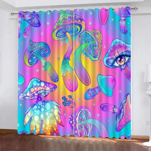 HABEAT 3D Pilz Vorhänge Abdunkelnde mit ösen 2 Stücks Gardinen Blickdicht Verdunkelungs Pilz Kälteschutz Scheibengardinen für Junge Mädchen Schlafzimmer B 234 X H 183 cm（Stil 7-10） von HABEAT