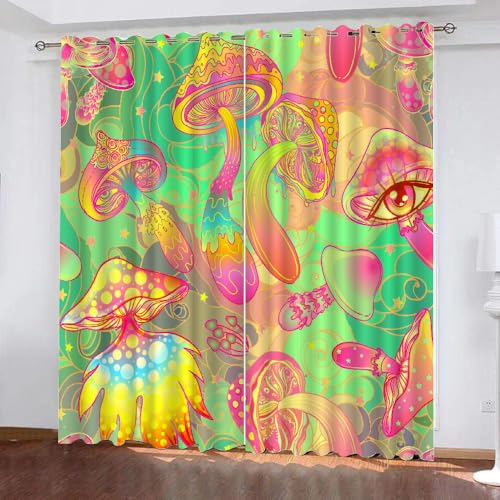 HABEAT 3D Pilz Vorhänge Abdunkelnde mit ösen 2 Stücks Gardinen Blickdicht Verdunkelungs Pilz Kälteschutz Scheibengardinen für Junge Mädchen Schlafzimmer B 234 X H 183 cm（Stil 8-5） von HABEAT