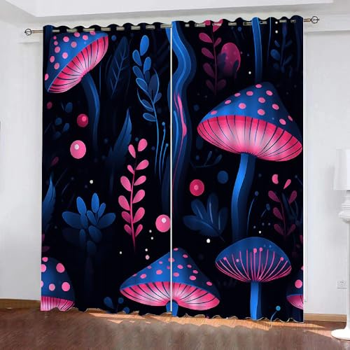 HABEAT 3D Pilz Vorhänge Abdunkelnde mit ösen 2 Stücks Gardinen Blickdicht Verdunkelungs Pilz Kälteschutz Scheibengardinen für Junge Mädchen Schlafzimmer B 280 X H 260 cm（Stil 1-2） von HABEAT