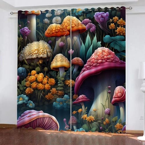 HABEAT 3D Pilz Vorhänge Abdunkelnde mit ösen 2 Stücks Gardinen Blickdicht Verdunkelungs Pilz Kälteschutz Scheibengardinen für Junge Mädchen Schlafzimmer B 280 X H 260 cm（Stil 2-2） von HABEAT