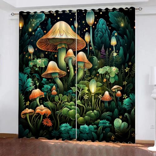 HABEAT 3D Pilz Vorhänge Abdunkelnde mit ösen 2 Stücks Gardinen Blickdicht Verdunkelungs Pilz Kälteschutz Scheibengardinen für Junge Mädchen Schlafzimmer B 280 X H 260 cm（Stil 3-10） von HABEAT