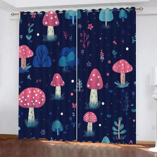 HABEAT 3D Pilz Vorhänge Abdunkelnde mit ösen 2 Stücks Gardinen Blickdicht Verdunkelungs Pilz Kälteschutz Scheibengardinen für Junge Mädchen Schlafzimmer B 280 X H 260 cm（Stil 3-2） von HABEAT