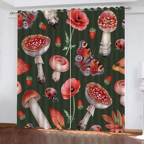 HABEAT 3D Pilz Vorhänge Abdunkelnde mit ösen 2 Stücks Gardinen Blickdicht Verdunkelungs Pilz Kälteschutz Scheibengardinen für Junge Mädchen Schlafzimmer B 280 X H 260 cm（Stil 3-5） von HABEAT