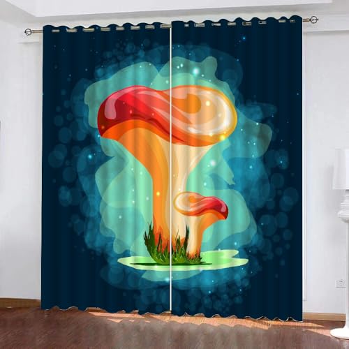 HABEAT 3D Pilz Vorhänge Abdunkelnde mit ösen 2 Stücks Gardinen Blickdicht Verdunkelungs Pilz Kälteschutz Scheibengardinen für Junge Mädchen Schlafzimmer B 280 X H 260 cm（Stil 5-8） von HABEAT
