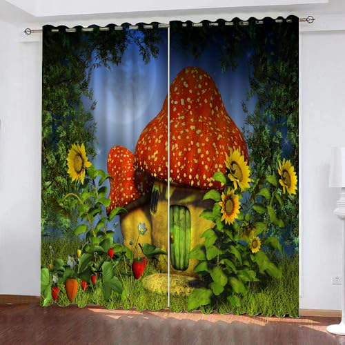 HABEAT 3D Pilz Vorhänge Abdunkelnde mit ösen 2 Stücks Gardinen Blickdicht Verdunkelungs Pilz Kälteschutz Scheibengardinen für Junge Mädchen Schlafzimmer B 280 X H 260 cm（Stil 7-1） von HABEAT