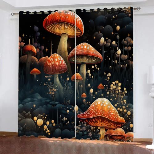HABEAT 3D Pilz Vorhang Abdunkelnde Pilz Polyester Vorhänge mit ösen 2er Set Gardinen Blickdicht Verdunkelungs Geräuschreduzierung für Schlafzimmer Wohnzimmer B 220 X H 215 cm（Stil 1-7） von HABEAT