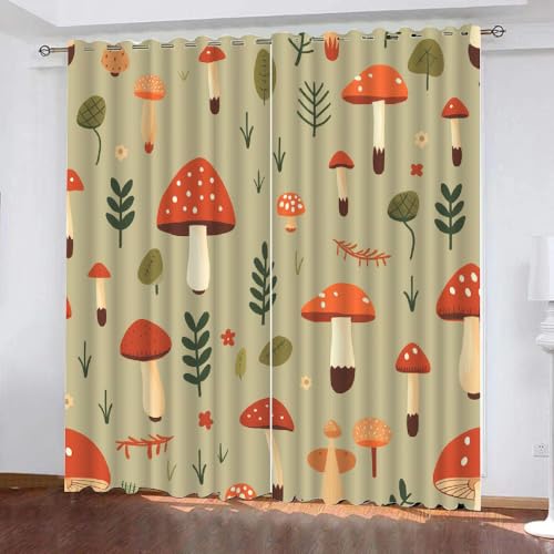 HABEAT 3D Pilz Vorhang Abdunkelnde Pilz Polyester Vorhänge mit ösen 2er Set Gardinen Blickdicht Verdunkelungs Geräuschreduzierung für Schlafzimmer Wohnzimmer B 220 X H 215 cm（Stil 2-1） von HABEAT