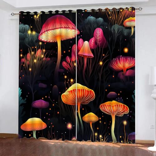 HABEAT 3D Pilz Vorhang Abdunkelnde Pilz Polyester Vorhänge mit ösen 2er Set Gardinen Blickdicht Verdunkelungs Geräuschreduzierung für Schlafzimmer Wohnzimmer B 220 X H 215 cm（Stil 2-10） von HABEAT