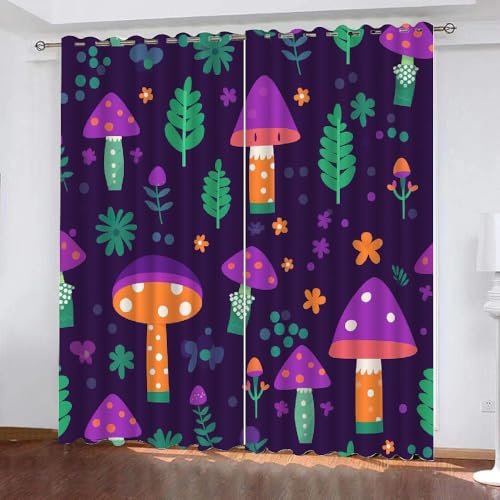 HABEAT 3D Pilz Vorhang Abdunkelnde Pilz Polyester Vorhänge mit ösen 2er Set Gardinen Blickdicht Verdunkelungs Geräuschreduzierung für Schlafzimmer Wohnzimmer B 220 X H 215 cm（Stil 2-6） von HABEAT