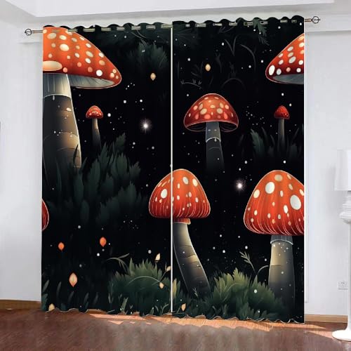 HABEAT 3D Pilz Vorhang Abdunkelnde Pilz Polyester Vorhänge mit ösen 2er Set Gardinen Blickdicht Verdunkelungs Geräuschreduzierung für Schlafzimmer Wohnzimmer B 220 X H 215 cm（Stil 2-9） von HABEAT