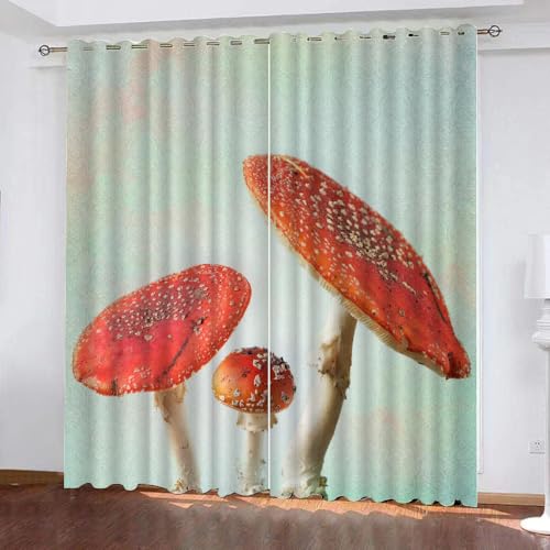 HABEAT 3D Pilz Vorhang Abdunkelnde Pilz Polyester Vorhänge mit ösen 2er Set Gardinen Blickdicht Verdunkelungs Geräuschreduzierung für Schlafzimmer Wohnzimmer B 220 X H 215 cm（Stil 3-9） von HABEAT