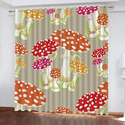 HABEAT 3D Pilz Vorhang Abdunkelnde Pilz Polyester Vorhänge mit ösen 2er Set Gardinen Blickdicht Verdunkelungs Geräuschreduzierung für Schlafzimmer Wohnzimmer B 220 X H 215 cm（Stil 4-3） von HABEAT