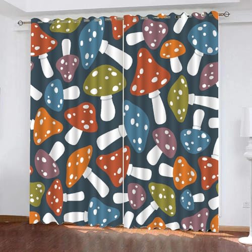 HABEAT 3D Pilz Vorhang Abdunkelnde Pilz Polyester Vorhänge mit ösen 2er Set Gardinen Blickdicht Verdunkelungs Geräuschreduzierung für Schlafzimmer Wohnzimmer B 220 X H 215 cm（Stil 4-6） von HABEAT