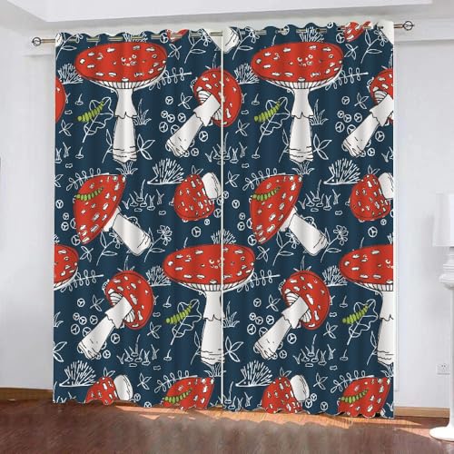 HABEAT 3D Pilz Vorhang Abdunkelnde Pilz Polyester Vorhänge mit ösen 2er Set Gardinen Blickdicht Verdunkelungs Geräuschreduzierung für Schlafzimmer Wohnzimmer B 220 X H 215 cm（Stil 4-9） von HABEAT
