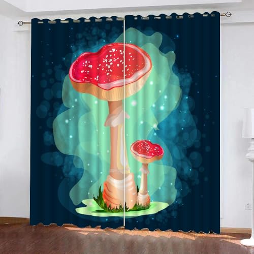 HABEAT 3D Pilz Vorhang Abdunkelnde Pilz Polyester Vorhänge mit ösen 2er Set Gardinen Blickdicht Verdunkelungs Geräuschreduzierung für Schlafzimmer Wohnzimmer B 220 X H 215 cm（Stil 5-5） von HABEAT