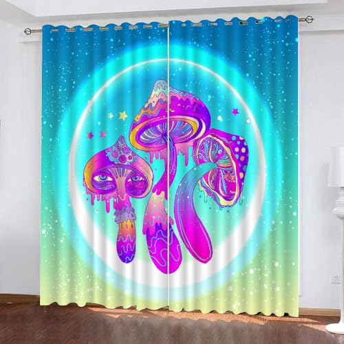 HABEAT 3D Pilz Vorhang Abdunkelnde Pilz Polyester Vorhänge mit ösen 2er Set Gardinen Blickdicht Verdunkelungs Geräuschreduzierung für Schlafzimmer Wohnzimmer B 220 X H 215 cm（Stil 6-4） von HABEAT