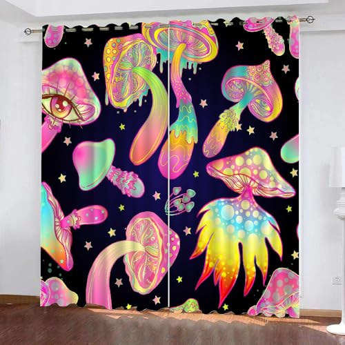 HABEAT 3D Pilz Vorhang Abdunkelnde Pilz Polyester Vorhänge mit ösen 2er Set Gardinen Blickdicht Verdunkelungs Geräuschreduzierung für Schlafzimmer Wohnzimmer B 220 X H 215 cm（Stil 7-8） von HABEAT