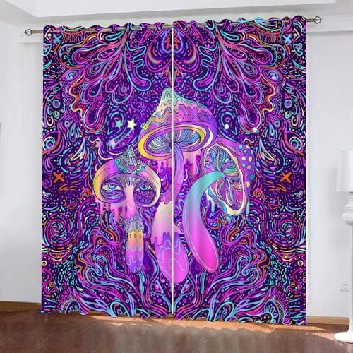 HABEAT 3D Pilz Vorhang Abdunkelnde Pilz Polyester Vorhänge mit ösen 2er Set Gardinen Blickdicht Verdunkelungs Geräuschreduzierung für Schlafzimmer Wohnzimmer B 220 X H 215 cm（Stil 7-9） von HABEAT