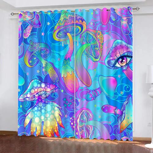 HABEAT 3D Pilz Vorhang Abdunkelnde Pilz Polyester Vorhänge mit ösen 2er Set Gardinen Blickdicht Verdunkelungs Geräuschreduzierung für Schlafzimmer Wohnzimmer B 220 X H 215 cm（Stil 8-1） von HABEAT