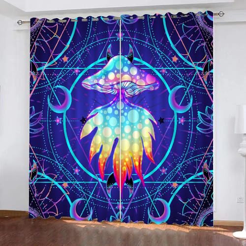 HABEAT 3D Pilz Vorhang Abdunkelnde Pilz Polyester Vorhänge mit ösen 2er Set Gardinen Blickdicht Verdunkelungs Geräuschreduzierung für Schlafzimmer Wohnzimmer B 220 X H 215 cm（Stil 8-7） von HABEAT