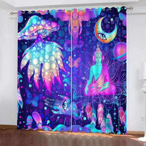 HABEAT 3D Pilz Vorhang Abdunkelnde Pilz Polyester Vorhänge mit ösen 2er Set Gardinen Blickdicht Verdunkelungs Geräuschreduzierung für Schlafzimmer Wohnzimmer B 220 X H 215 cm（Stil 8-9） von HABEAT