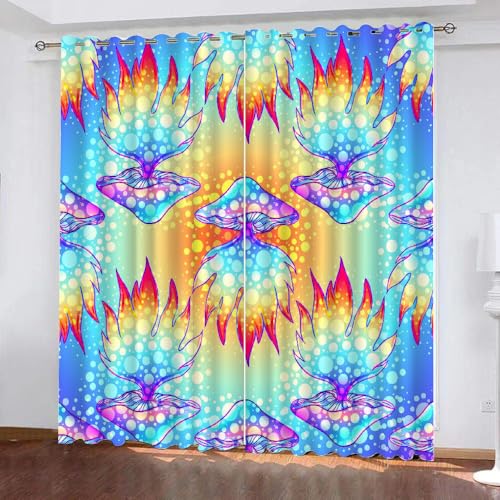 HABEAT 3D Pilz Vorhang Abdunkelnde Pilz Polyester Vorhänge mit ösen 2er Set Gardinen Blickdicht Verdunkelungs Geräuschreduzierung für Schlafzimmer Wohnzimmer B 220 X H 215 cm（Stil 9-3） von HABEAT
