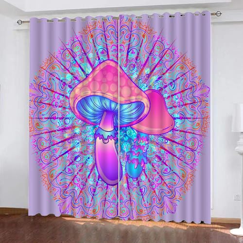 HABEAT 3D Pilz Vorhang Abdunkelnde Pilz Polyester Vorhänge mit ösen 2er Set Gardinen Blickdicht Verdunkelungs Geräuschreduzierung für Schlafzimmer Wohnzimmer B 220 X H 215 cm（Stil 9-4） von HABEAT