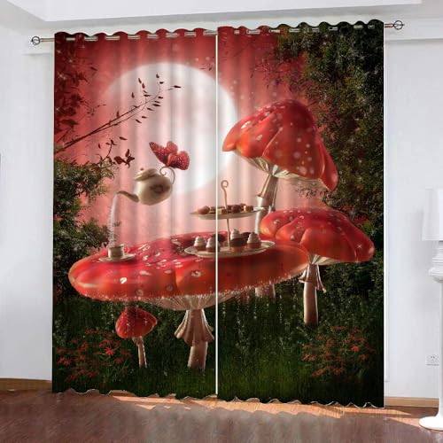 HABEAT 3D Pilz Vorhang Abdunkelnde Pilz Polyester Vorhänge mit ösen 2er Set Gardinen Blickdicht Verdunkelungs Geräuschreduzierung für Schlafzimmer Wohnzimmer B 220 X H 215 cm（Stil 9-8） von HABEAT