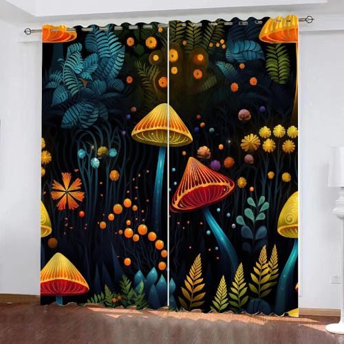 HABEAT 3D Pilz Vorhang Abdunkelnde Pilz Polyester Vorhänge mit ösen 2er Set Gardinen Blickdicht Verdunkelungs Geräuschreduzierung für Schlafzimmer Wohnzimmer B 234 X H 137 cm（Stil 1-3） von HABEAT